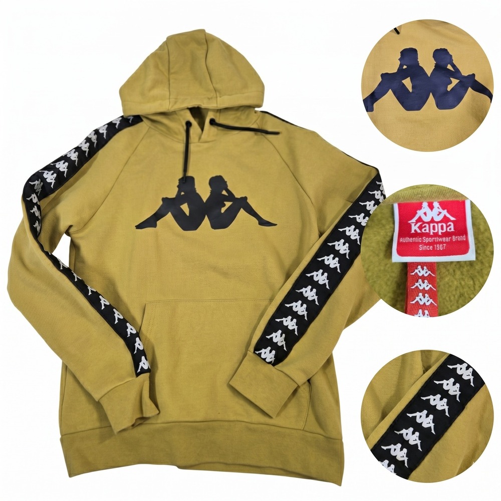 Kappa Omini Taped Sleeve Hoodie Mustard Yellow‎ Gold Sweatshirt Men Size M Sport